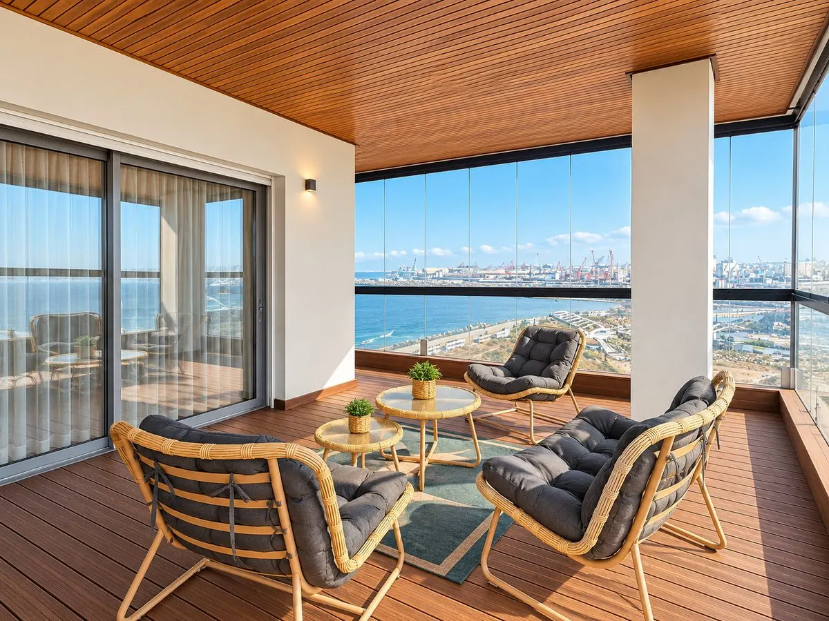 Terrasse vitrée avec vue sur l'océan d'un appartement géré par Get Host à Casablanca